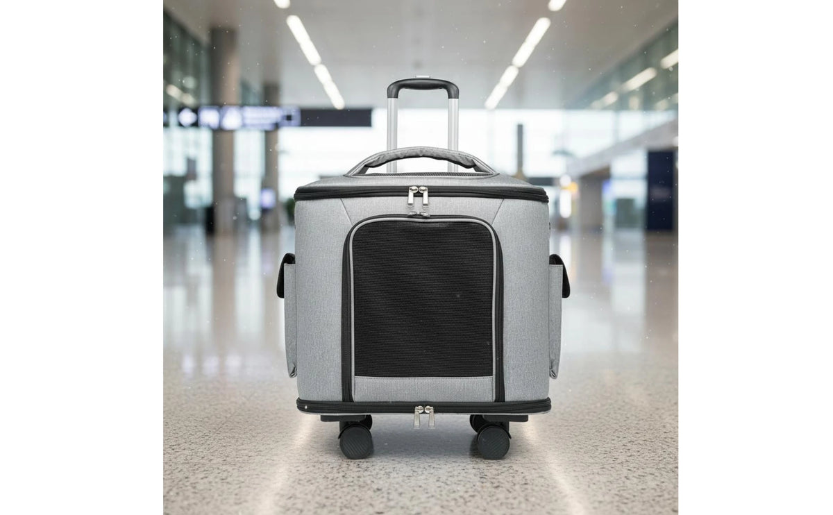 Rolling Pet Carrier Quiet Wheels Feline Carrier Suitcase Feline Travel Bag Large Capacity Portable for Outdoor