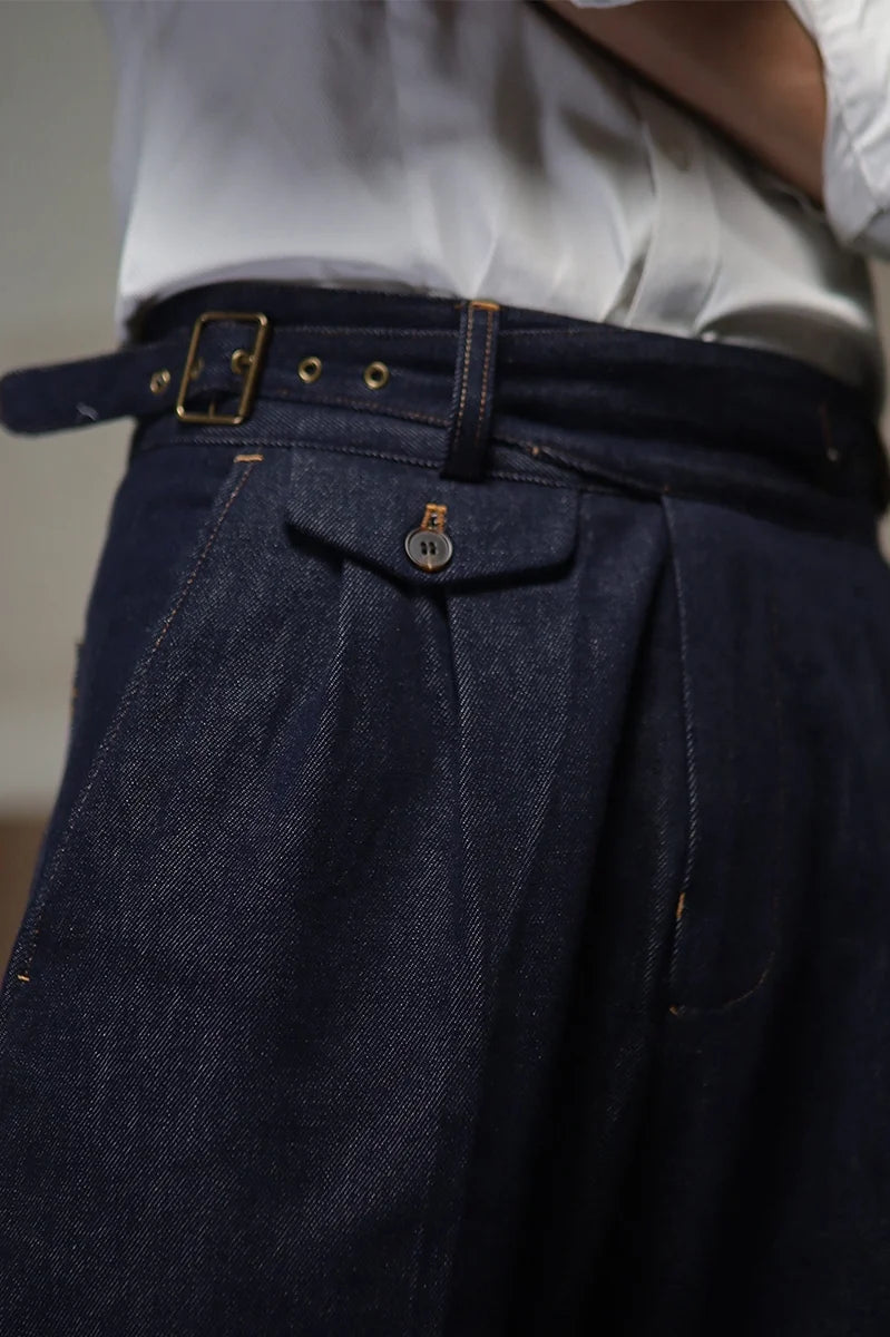 POT&CRAFTSMAN gurkha men's vintage denim denim pants Europe and the United States Slim Western pants Tibetan nine-minute pants