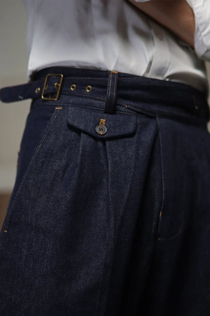 POT&CRAFTSMAN gurkha men's vintage denim denim pants Europe and the United States Slim Western pants Tibetan nine-minute pants