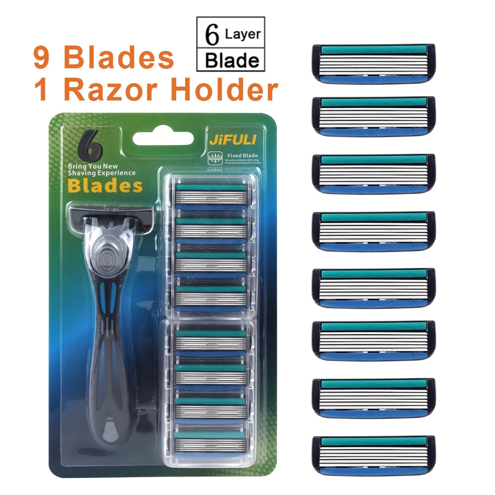 1 Handle + 12 / 17 Blades/ Men Women Manual Safety razor 6-Layer Stainless Steel Hair Removal Shaving Replaceable Shaver Head