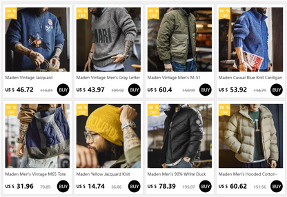 Maden Vintage MA1 Pilot Jacket Green Thickened Cotton-padded Jacket Casual Baseball Pockets Flight Zipper Outwear for Men's Fall