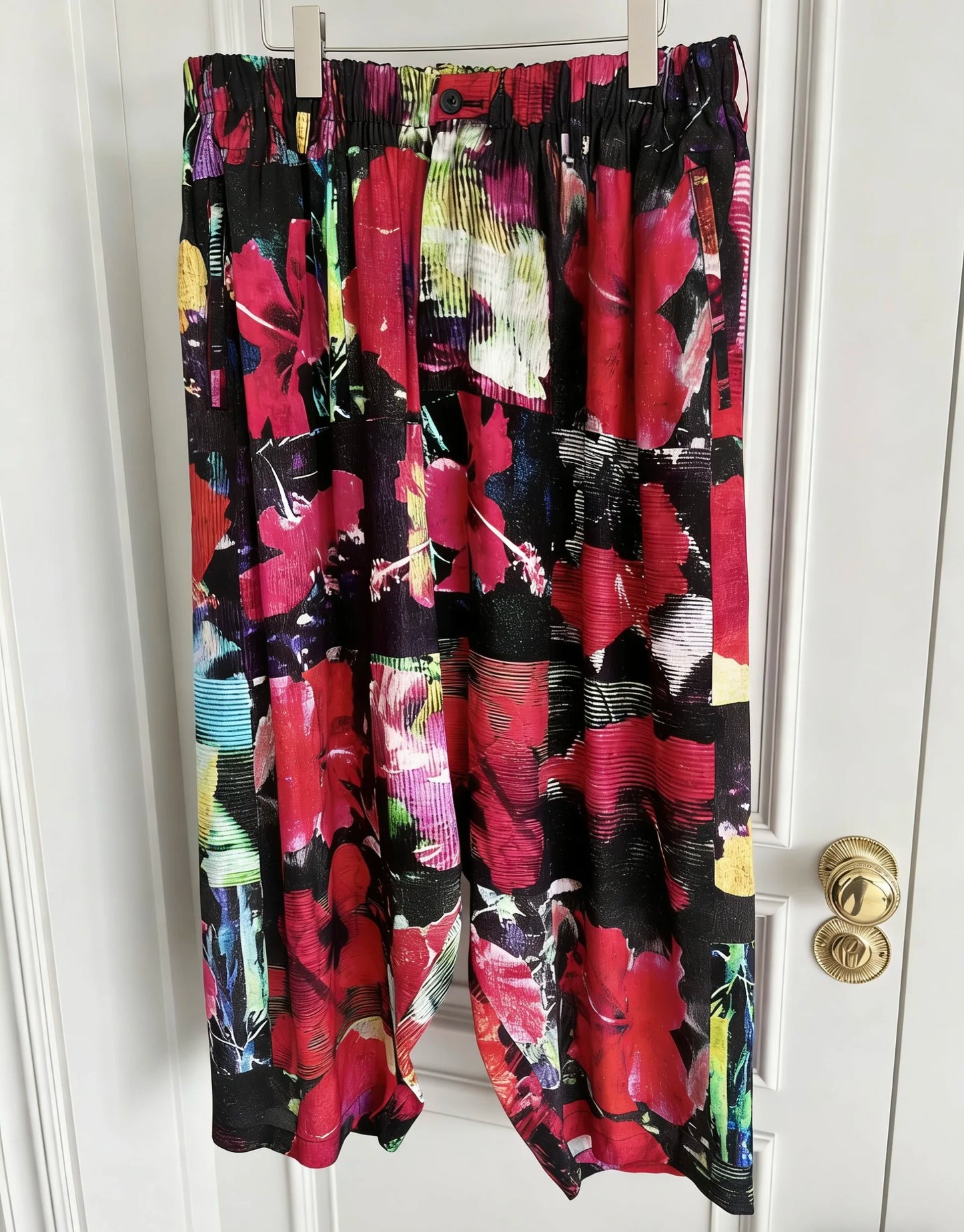 TOP-YAMAMOTO original design floral printed linen ankle corner pants, loose and tight waist nine-inch pants
