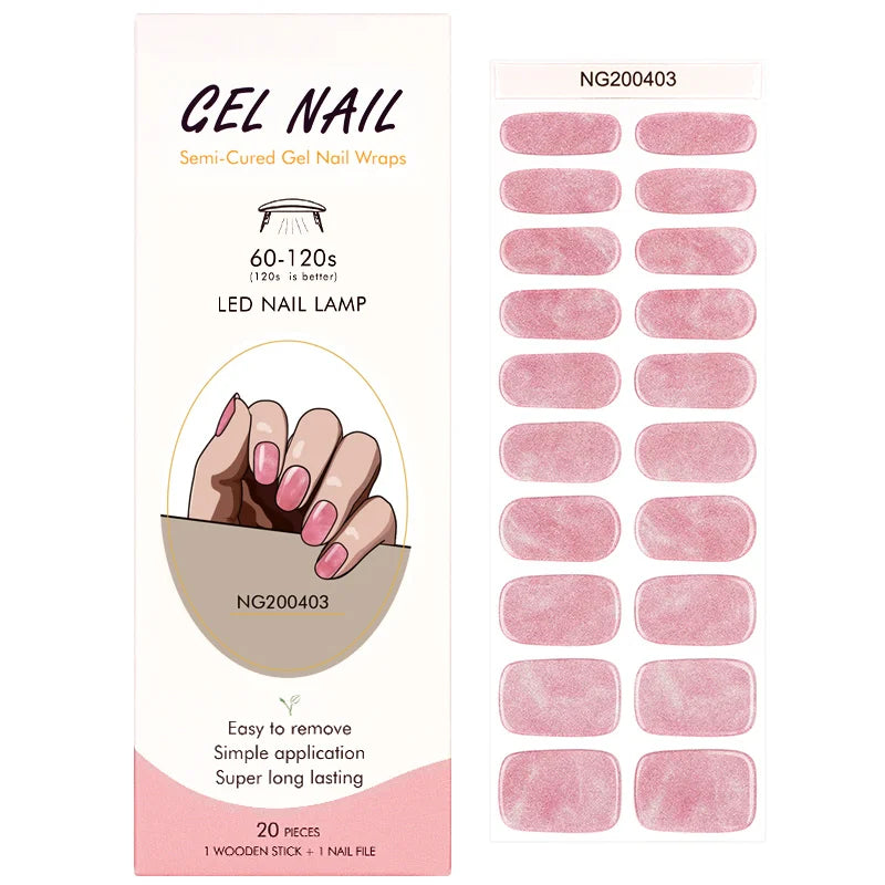 16/18/20Tips Semi-Cured Gel Nail Strips Adhesive Full Cover Stickers for Nails UV Lamp Need Press On Nails Fashion Manicure