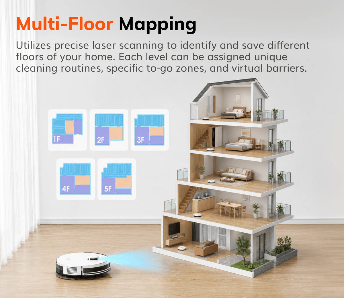 ILIFE A30 Pro Robot Vacuum Cleaner with Automatic Self-Emptying Station, 5000Pa Strong Suction, LDS Navigation, 180min Runtime, 2-in-1 Mop and Sweep , APP Control ，Home Floor Carpet Clean