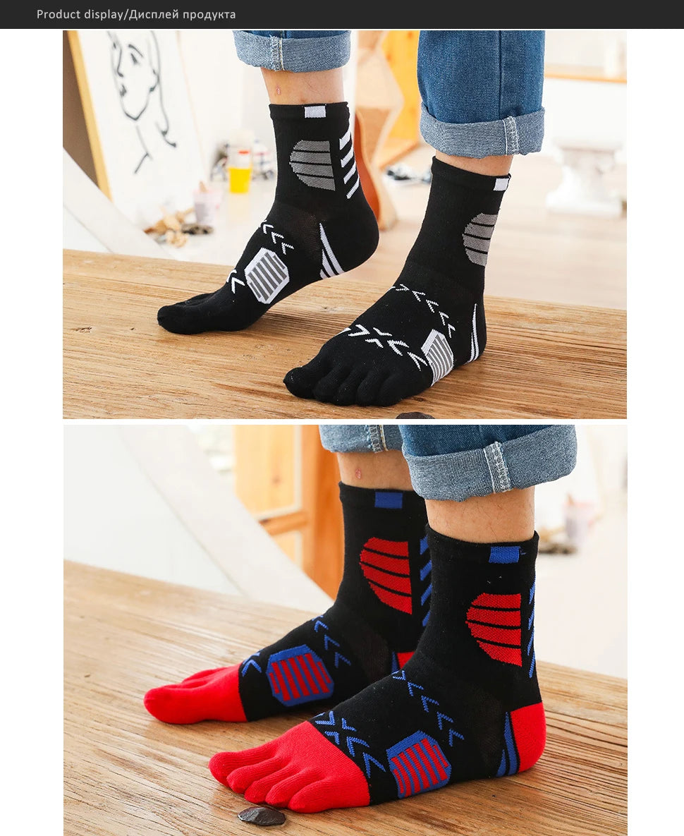 5 Pairs Sport Toe Socks Compression Pure Cotton Sweat-Absorbing Colorful Bike Marathon Fitness Outdoor Basketball 5 Finger Socks