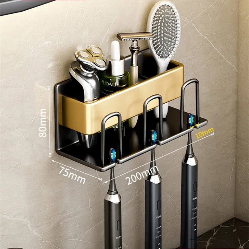 Wall Mounted Toothbrush Holder Aluminium Alloy Toothpaste Rack Bathroom Household Space Saving No Punching Bathroom Accessories