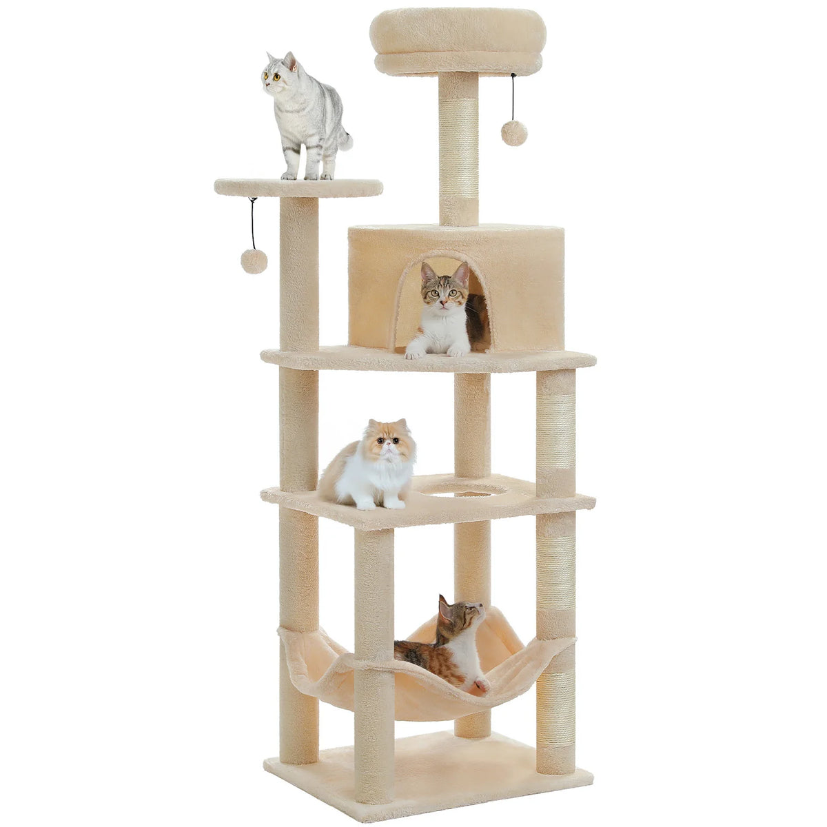 Multi-Level Cat Tree for Indoor Cats Large Cat Tower with Cozy Condo Hammock Sisal Scratching Posts Cat Scratchers Bed Cat Toys