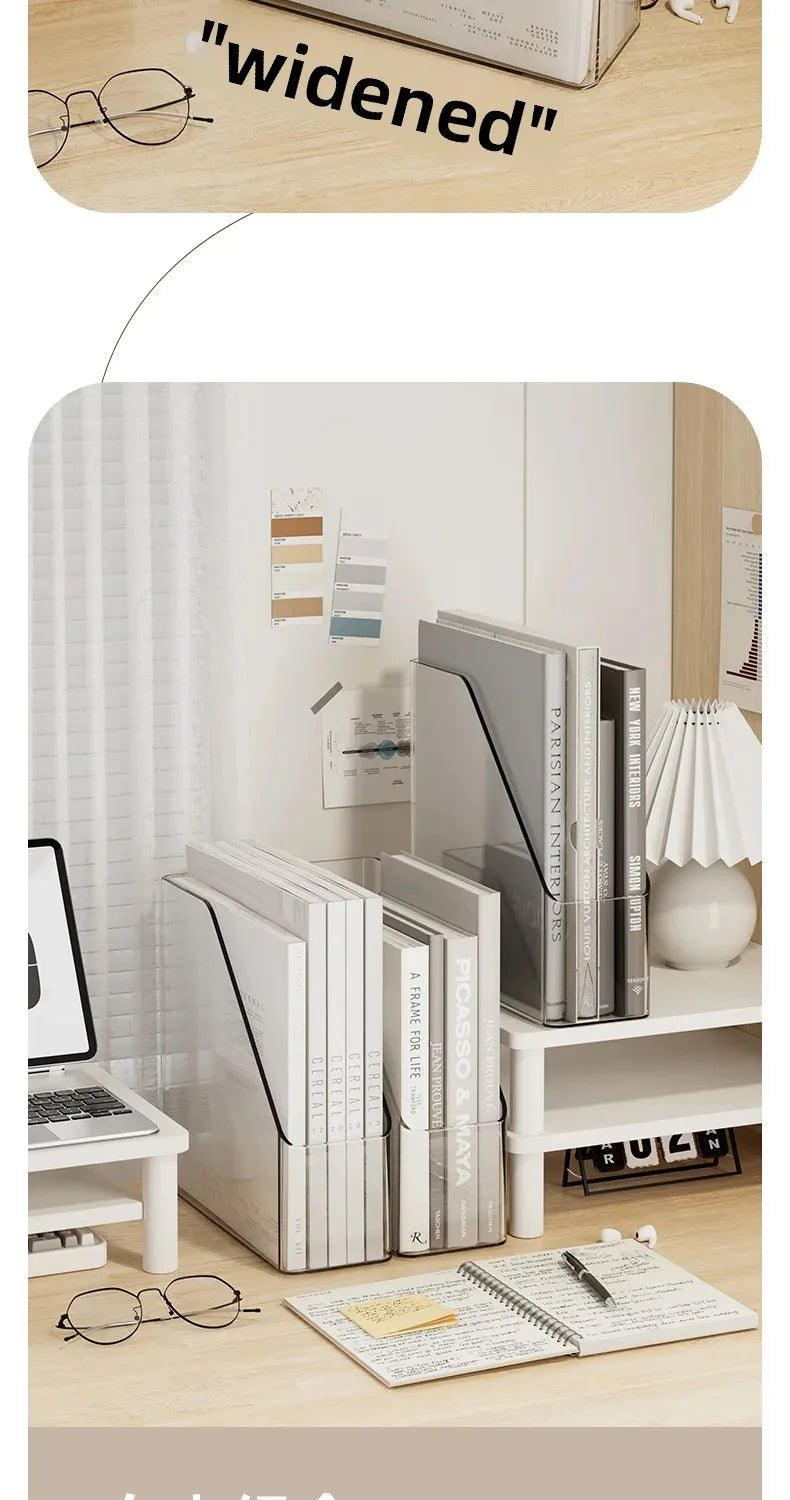 Large Capacity Desktop Organizer Box ZT3266 for Office Documents Stationery Books Storage Rack Transparent Plastic Material