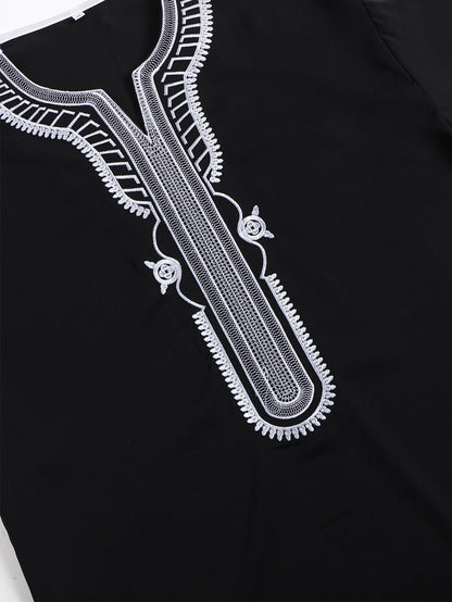 2025 Embroidered Traditional Men Boubou Jalabiyas Jubbah Muslim MEN'S Thobe Morocco Thobes Islamic Clothing Ramadan Robe Abaya