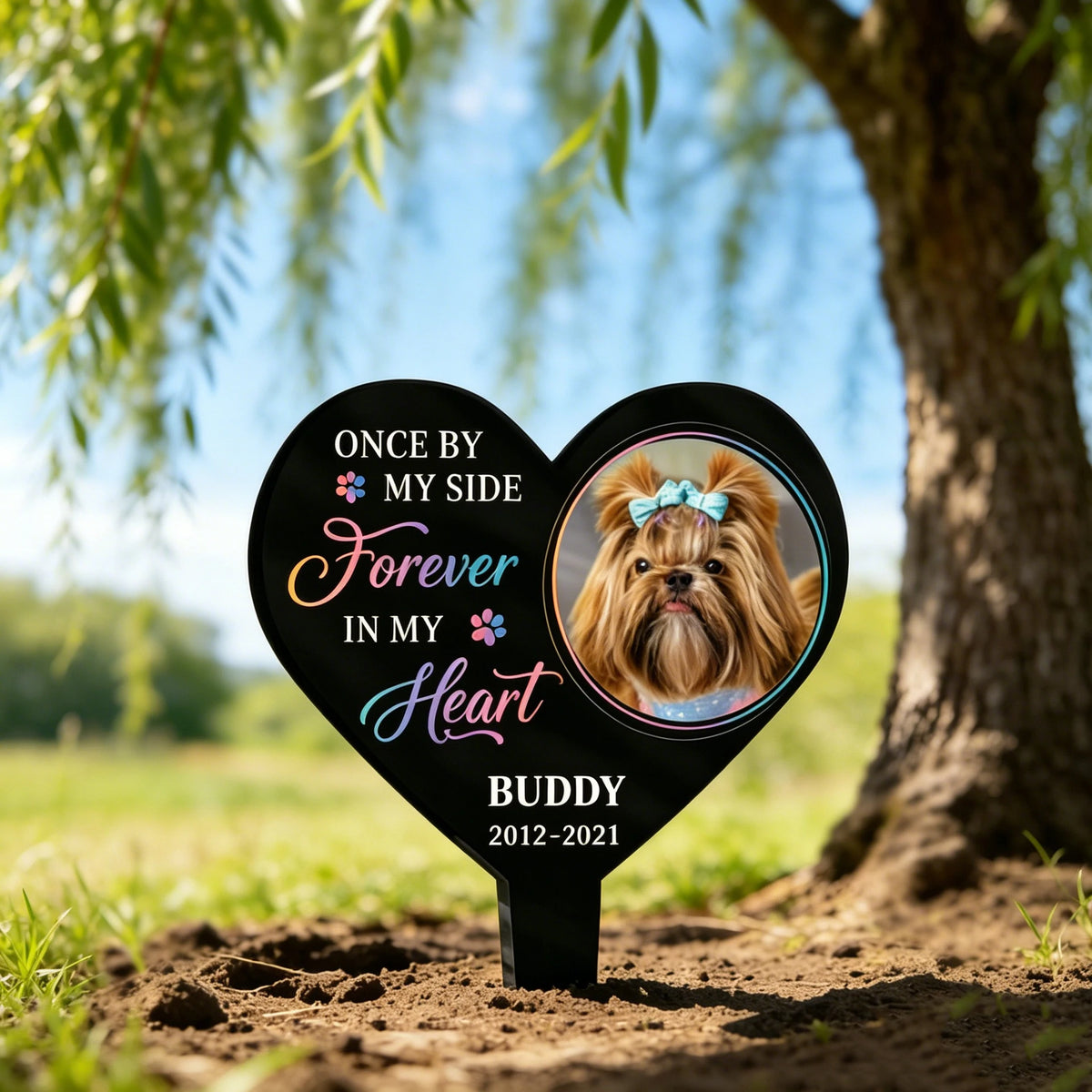 Custom Photo Pet Memorial Heart Stake,Personalized Dog Cat Grave,Forever In My Heart Pet Loss Plaque,Pet Loss Sympathy Gift