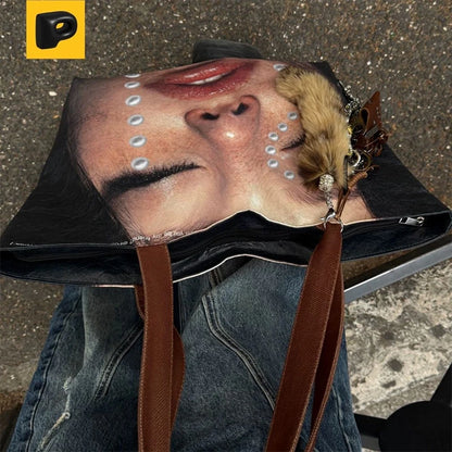 Brand Portrait Print Tote Bag Large Capacity Top-handle Shopper Bag Fashion Pvc Kraft Paper Shoulderbag Waterproof Pouch Storage