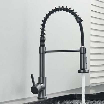 Spring Brushed Kitchen Sink Faucet Pull Down Sprayer Nozzle Single Handle Faucets Mixer Hot Cold Stainless Steel Modern