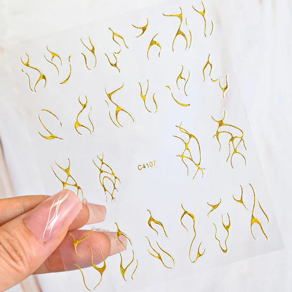 3D Metal Silver Flame Nails Stickers Gold Bronzing Stripe Lines Sliders Design Manicure French Nail Art Decoration Decal #Y2K