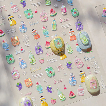 Colorful 5D Happy Birthday Nail Art Sticker Cake Candle Numbers Musical Note Cute Bear Stars Cherry Self Adhesive Manicure Decal