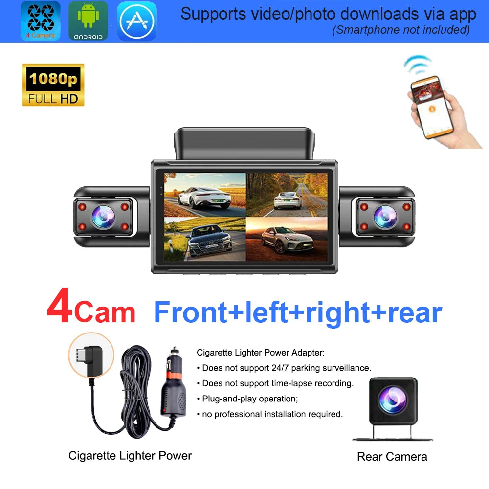 4K 4CH Hidden Dash Cam with APP Night Vision Motion Detection 24/7 Parking Monitor G-Sensor Loop Recording WDR Blackbox Car DVR