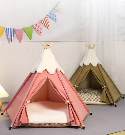 Pet Teepee Tent for Small Dogs or Cats Puppy Sweet Bed w/Thick Plush Pad Washable Dog or Cat Houses