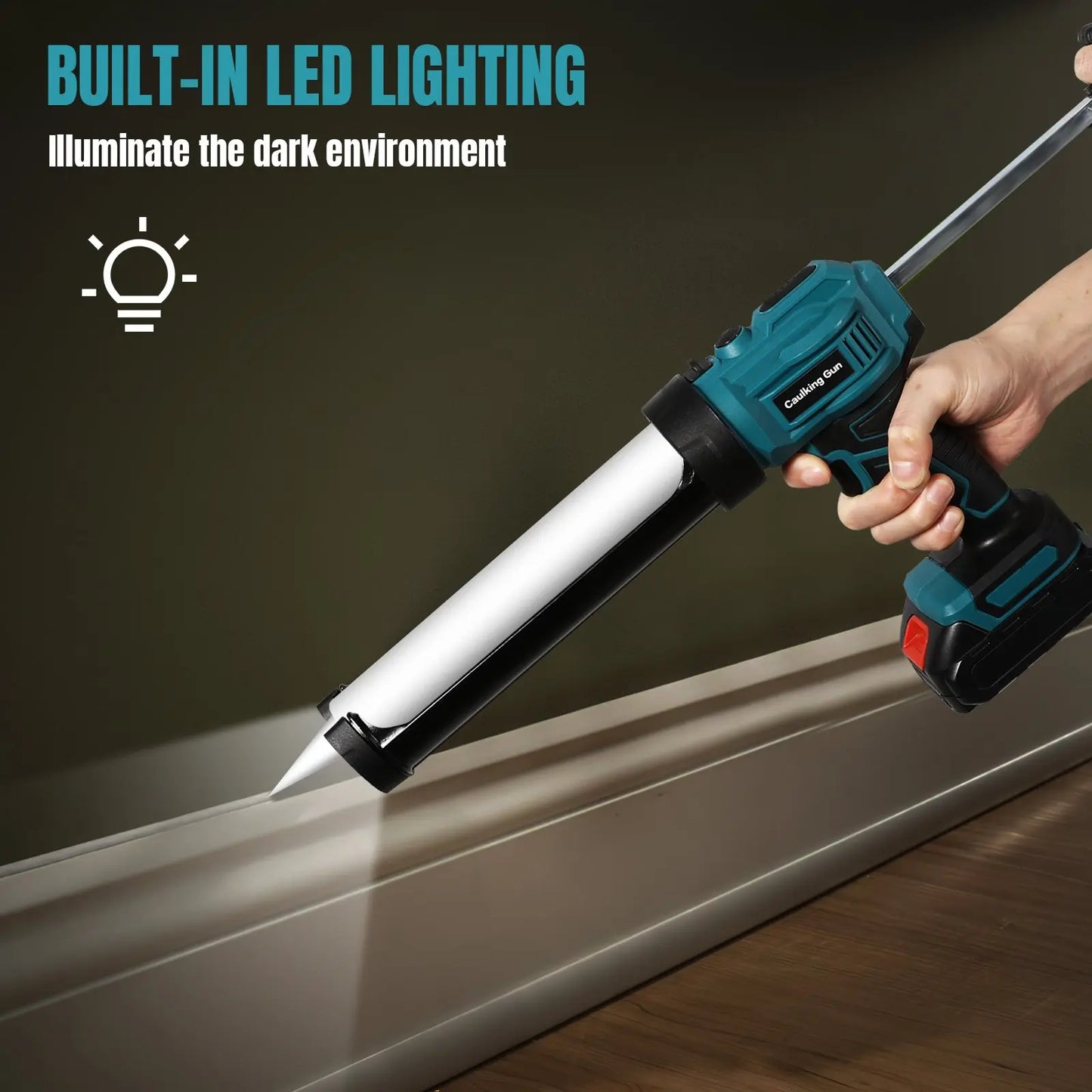 21V Cordless Electric Caulking Gun 4 Speed Adjustable Anti Drip Silicone Sealant Applicator 300ml 10oz Cartridge Rechargeable Power Tool for Construction Window Door Kitchen Bathroom Home Repair DIY