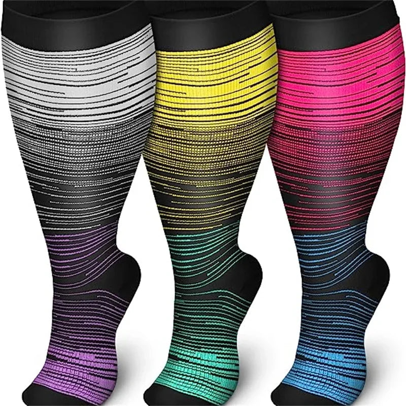 2XL-4XL Plus Size Compression Socks for Women Men 20-30 MMHg Wide Calf Extra Large Knee High Flight Sock for Circulation Support