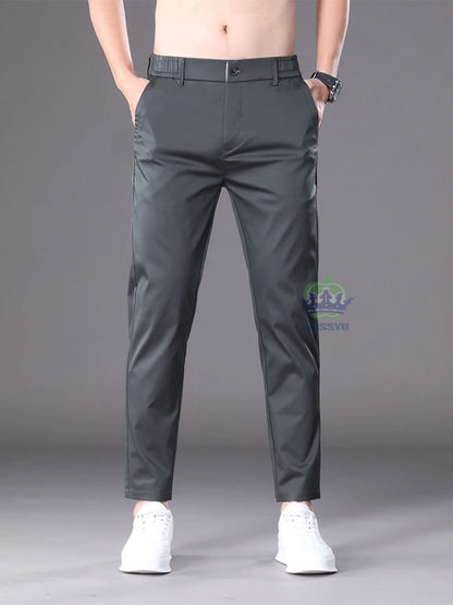 Summer High Quality Cotton Ankle Length Casual Pants Men Business Slim Elastic Waist Jogger Outdoors Korean Work Suit Trousers