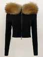 Fashion Natural Fox Fur Collar with Knitted Sweater Women Casual Sweater 2025 New Spring Autumn Slim Fit Elastic Oversized Coat