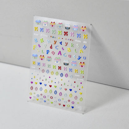 Collage Text English Letter Musical Note Star Graffiti Colorful 5D Love Heart Bowknot Nail Art Sticker Adhesive Manicure Decals