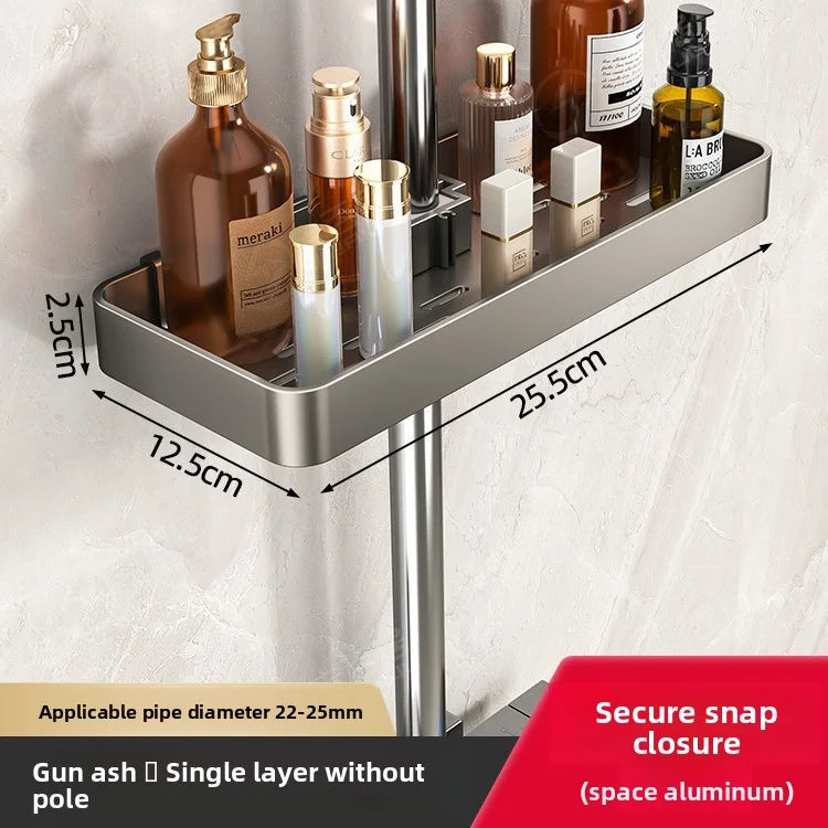 YM No-Drill Installation Bathroom Showerhead Storage Rack Tray Rain Shower Rod Holder Lift Bracket for Bathroom Organization