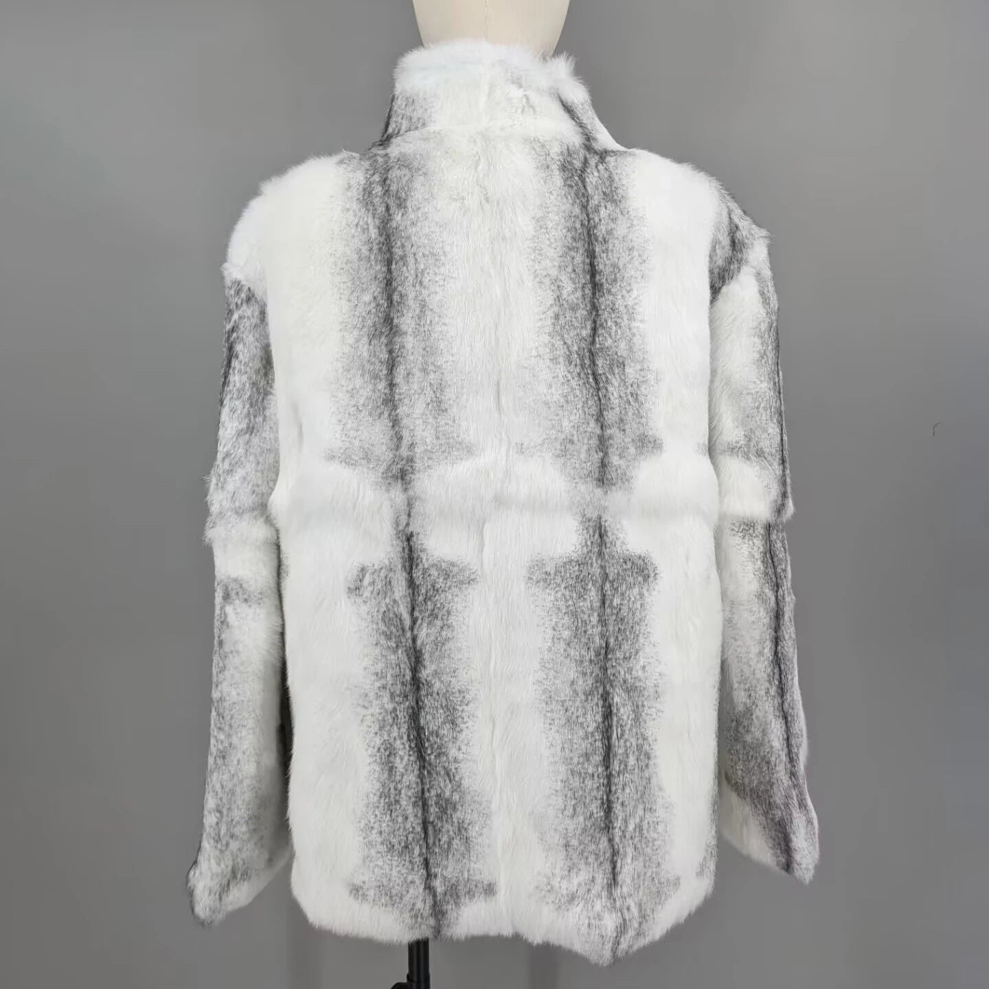 Women Real Rabbit Fur Coat High Collar Winter Jacket Make of One Rabbit Fur Cross Mink Pattern