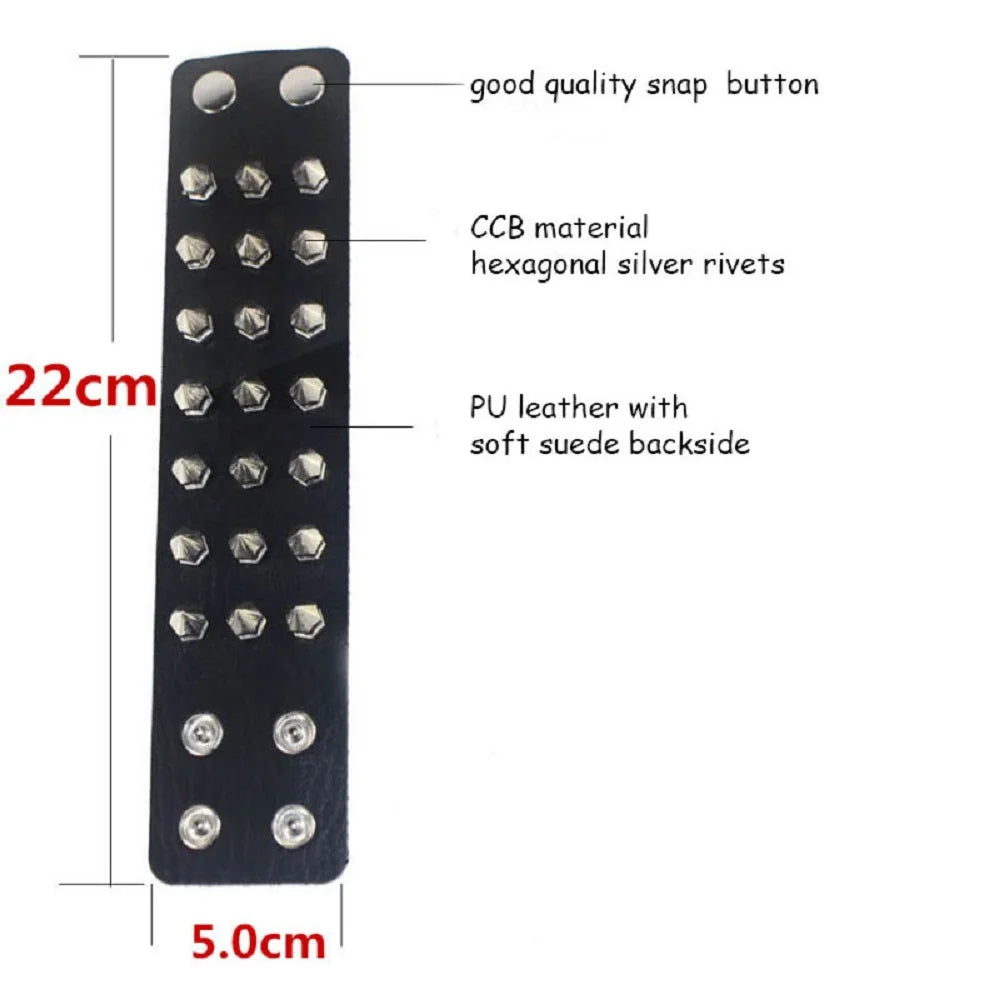 Gothic Punk Hip Hop Rock Spike Rivet Stud PU Leather Wristband Bracelet Bangle