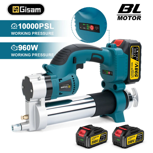 Gisam 10000PSI Brushless Electric Grease Gun Kit Electric High-Performance Grease Gun Set Power Tool For Makita 18v Battery Pins