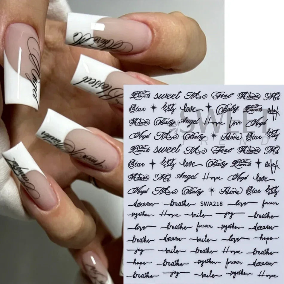 4pcs English Letter Nail Stickers Gothic Style Y2K Cool Design Roman Letter Alphabet Adhesive Nail Decal DIY Manicure Decoration