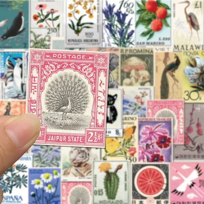 10/30/50pcs Retro Stamp Cartoon Stickers Decals Waterproof Graffiti Stationery Phone Case Laptop Artsy Aesthetic Sticker Packs