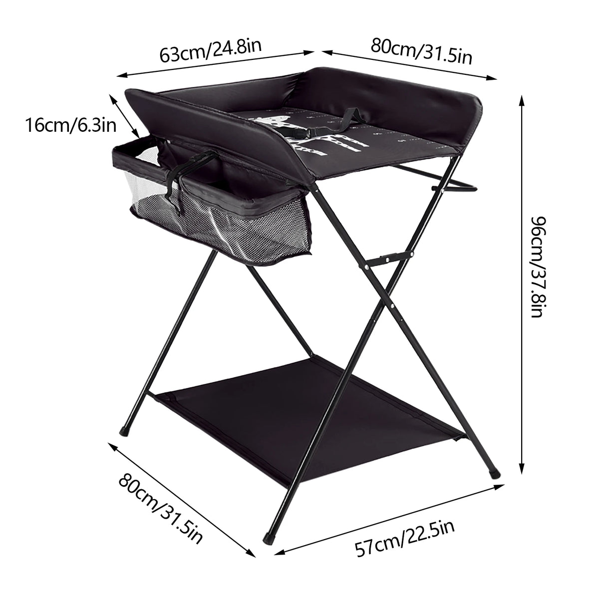 Baby Changing Table Foldable Changing Table with Storage Shelves Cushion with Height Ladder Large Changing Table 80 X 63cm