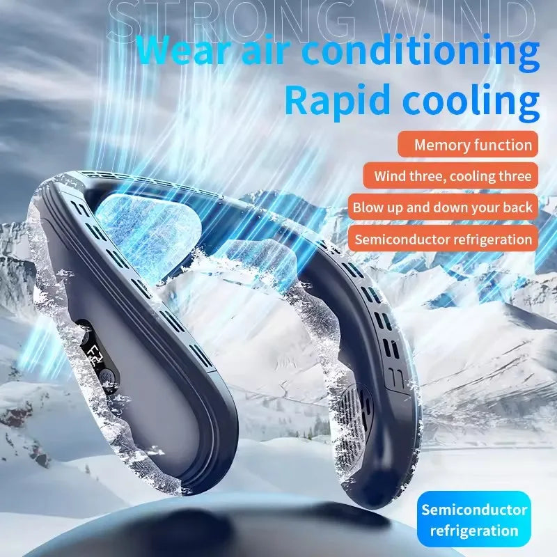 New Portable Neck Fan 5200mAh Neck Air Conditioner Rechargeable Semiconductor Cooling Fan Outdoor Personal Fan Wearable Cooler