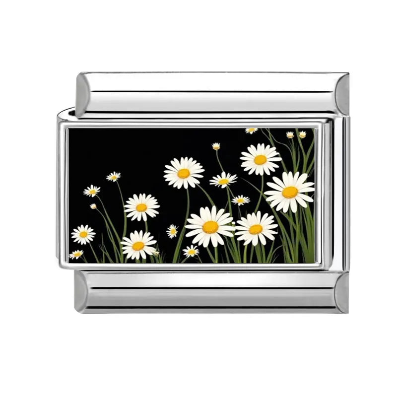 2025 Women's Fashion Colorful Flowers Oil Painting Style Series Italian Charms Fit 9mm Stainless Steel Bracelet DIY Jewelry Gift