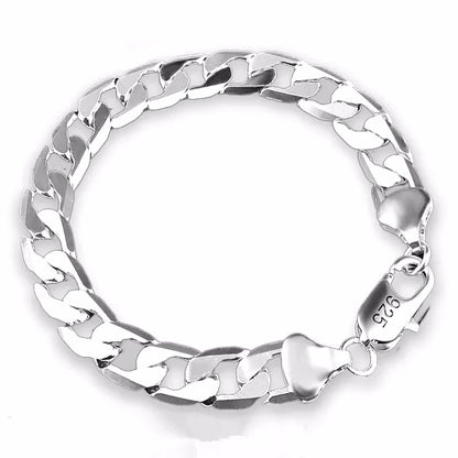 925 Sterling Silver Bracelet Sideways Silver Bracelet 6MM8MM10MM12MM Bracelet Men & Women Jewelry