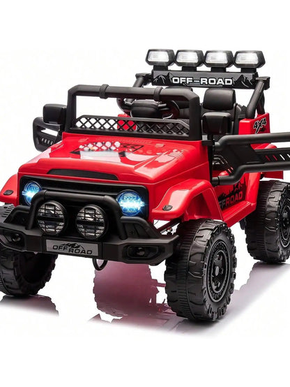 HAUSPROFI 12V Off-Road Ride-On Electric Car Toys for 3+ Years,With LED Lights,Remote Control,Seat Belt ,Bluetooth, 3-Speeds, Suspension