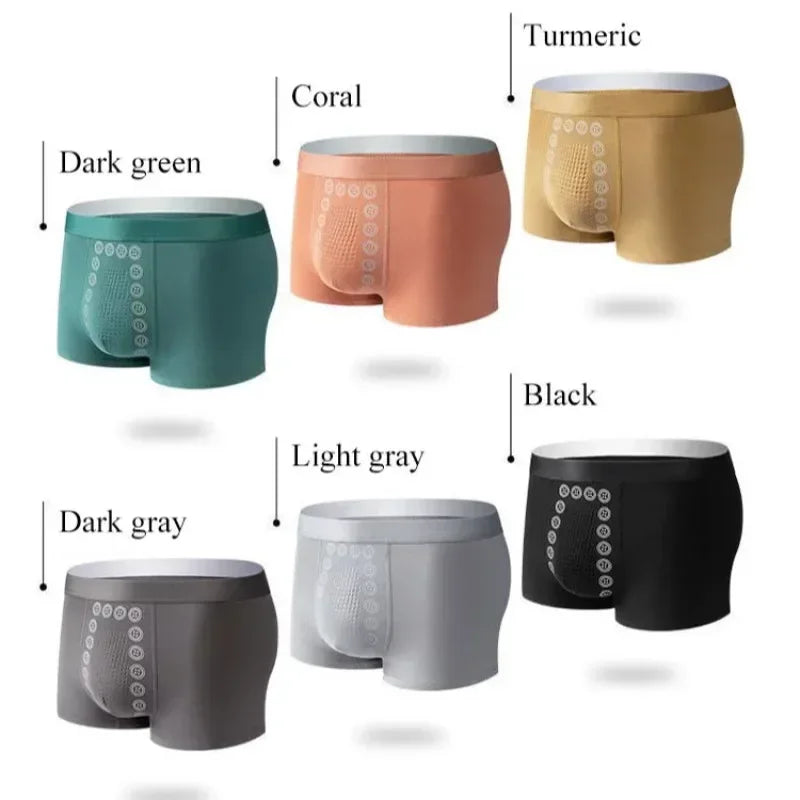 Men’s Boxer Shorts Non-Marking Mid Waist Anion Technology Comfort Underwear Breathable Massage Design Black Men’s Underpants