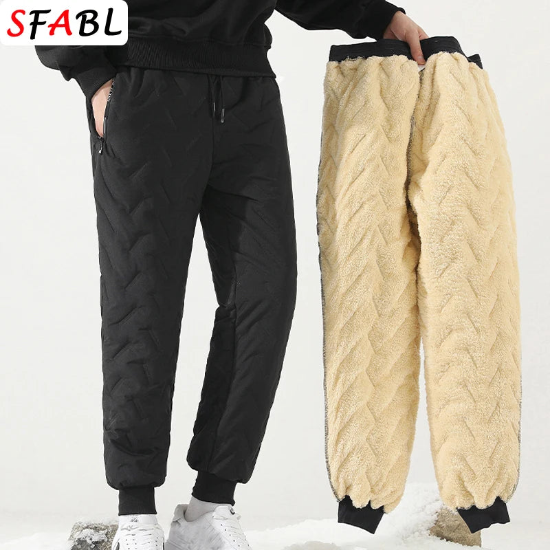 New Fleece Warm Winter Men's Pants Casual Thicken Joggers Pants for Men Thermal Padded Trousers Black Sweatpants Men Waterproof