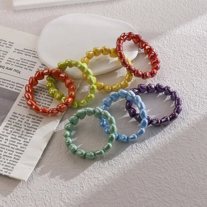 Sweet Fashion Dopamine Colorful Glossy Resin Heart Handmade Bead Elastic Bracelets for Women Summer Beach Stackable Jewelry Gift