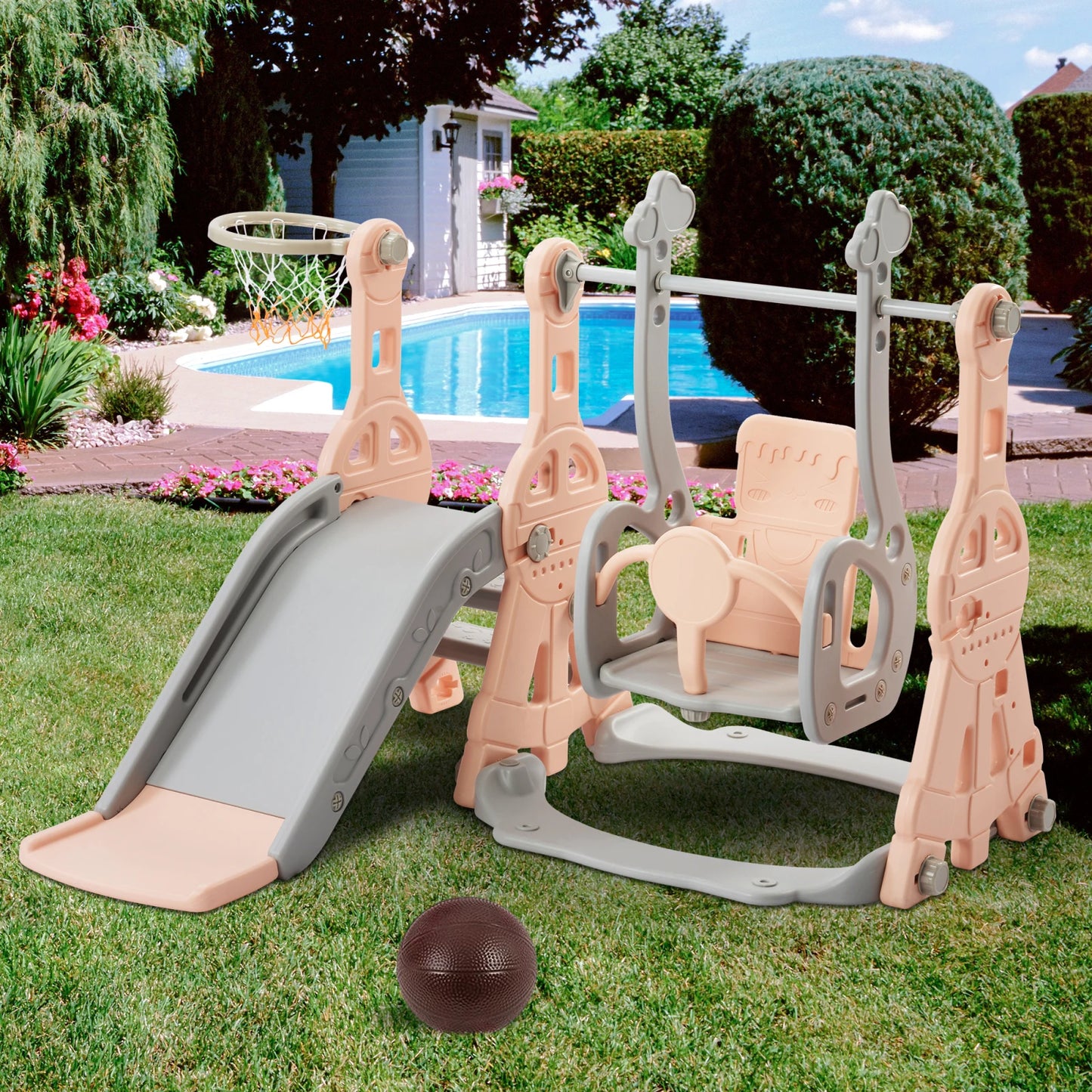 Rosahqnda 4-in-1 Children slide Indoor & Outdoor Outdoor Outdoor Playground for Toddlers Swing 1-6 Years