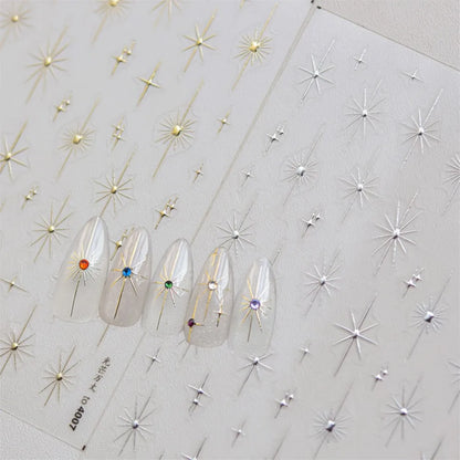 1pcs Sparkle 5D Embossed Star Nail Sticker Metallic Silver Starlight Nail Decals 8*10cm Adhesive Manicure Slider Supplies #Y2K