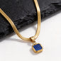 Vnox Geometric Square Natural Stone Pendant Necklace for Men, Gold Silver Color Stainless Steel Blade Chain, Trendy Jewelry Gift