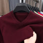 Men's V-Neck Basic Solid Color Sweatshirt Warm Autumn Knitted Oversize Pullover Elastic round Neck Sweater for Casual Wear