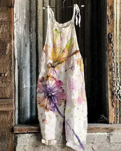 Women Jumpsuits Overalls Sleeveless Slash Neck Print Floral Wide Leg Pants High Street Autumn 2026 Casual Loose Backless