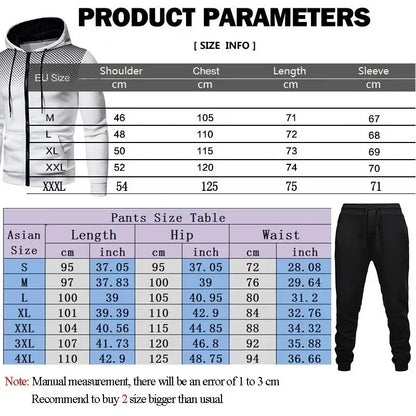 Mens Tracksuits+Sweatpants Two Pieces Suits 2025 Winter Print Zipper Hooded Sweatshirt Casual Fitness Jogging Sports Pants Sets