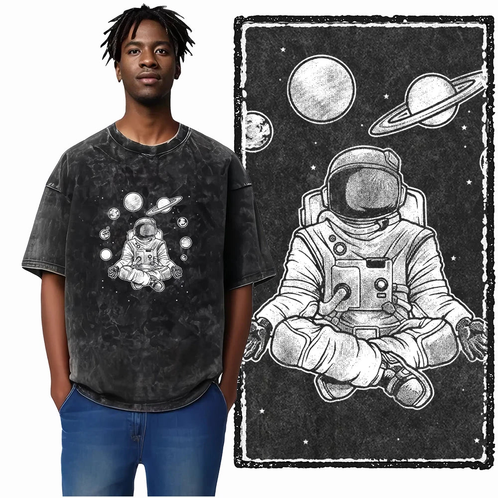 SA ASTRONAUT SPACE THEMES Printed Cotton Acid Washed Graphic Unisex T Shirt Cool Streetwear Men Tshirts Big Size Tee for men