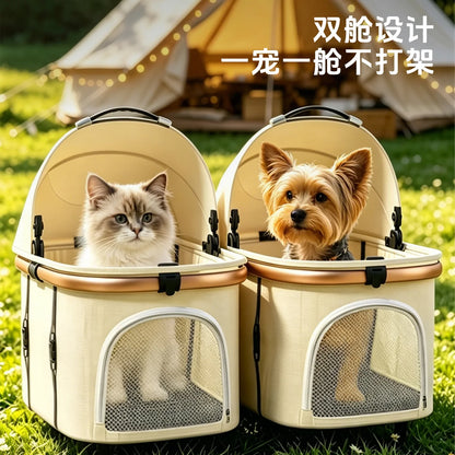 A6-2 Twin Pet Stroller Aluminum Alloy Detachable Foldable Lightweight Separate Travel Cart for Dogs Cats