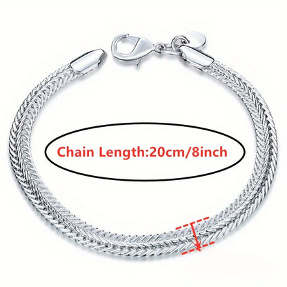 925 Sterling Silvery 6MM Flat Snake Chain Bracelet for women lady men Solid Side Chain wedding party gift Ideal Gift for Men