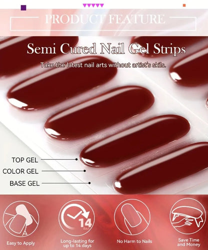 16/22 Tips Semi Cured Gel Nail Stickers for UV Lamp Designer Adhesive Nail Gel Wraps DIY Long-lasting  Nail Decoration
