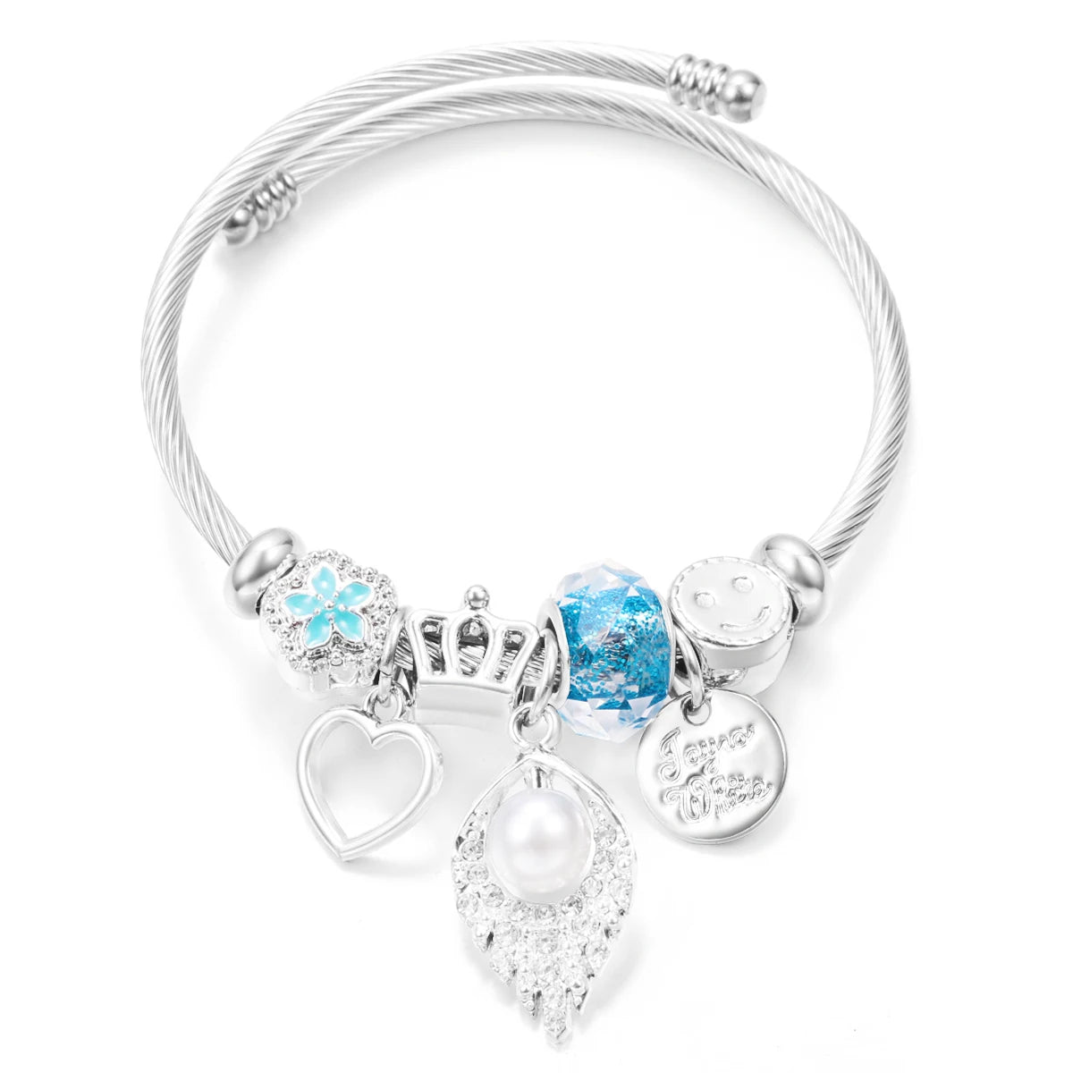 New Trendy Rhinestones Dragonfly Crystal Beaded Pendant Bracelet Stainless Steel 4 Colors Closure Bangles Women Bracelet Jewelry
